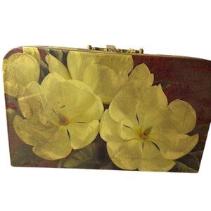 Vintage Floral Hard Case Clutch With Gold Handle & Decorative Interior Design